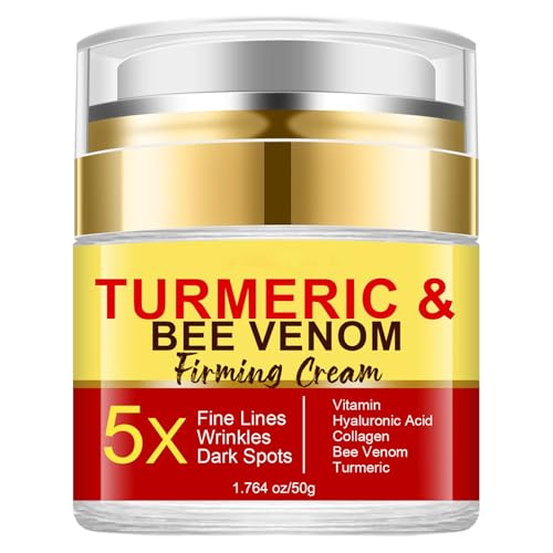 Grospe Turmeric & Bee Venom Face Cream, Natural Turmeric Face Firming Cream for Lifting Hydrating Day-Night Anti-Aging Moisturizer for Wrinkles, Fine Lines and Dryness - All Skin Types 1.764 Fl Oz