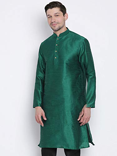 Image of Vastramay Men's Yellow Silk Blend Banarasi Kurta, Full Sleeve, Mandarin Neck, Regular Fit, Festive, Soft Comfortable Feel, Solid Design for Traditional Occasions