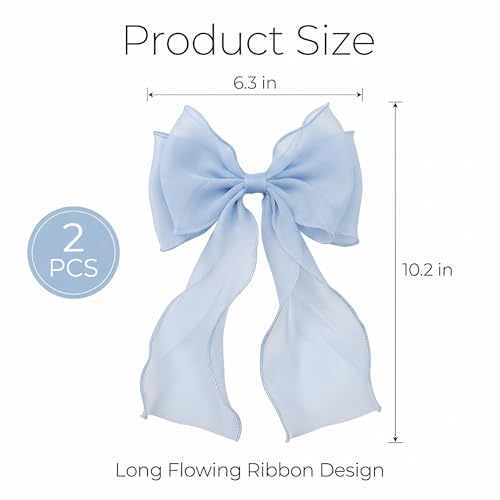 2 PCS Clips de Cabello con Lazo Azul, Clips de Cinta con Lazo y Colas Largas, Clips Tipo Pinza de Pico de Pato, Accesorios para el Cabello para Fiesta y Festival miniatura 3