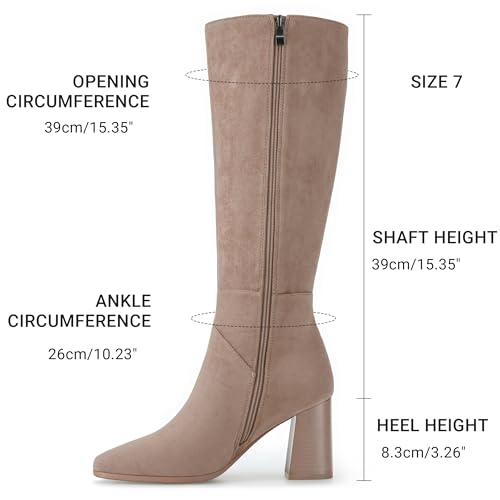 Womens Knee High Boots Faux Suede Chunky Heel Square Toe Tall Boots Side Zipper Fashion Long Boot2