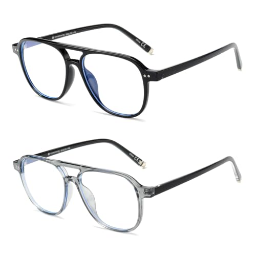 Image of OUWEN Square Aviator Blue Light Blocking Glasses Womens Mens, Anti EyeStrain & UV Glare Computer Gaming Eyeglasses OW2244