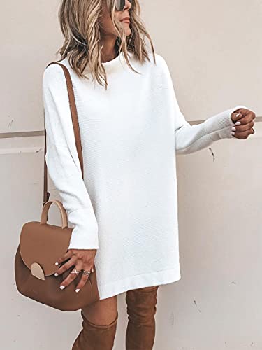 Prinbara Women's Long Sleeve Turtleneck Sweater Dress Loose Fitting Knit Pullover Dress White 2Pa77-Baise-S #TOP1