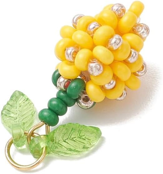 20個 ガラスシードビーズフラワーバッドペンダント イエローフローラルチャーム ジュエリーブレスレットネックレス製作用