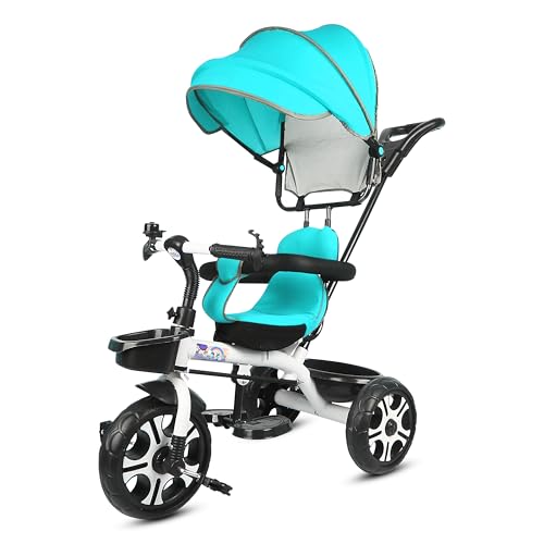 Image of BABY SMILE 4-in-1 Kids Tricycle with Adjustable Canopy, Parent Push Handle, Red and White (Green)