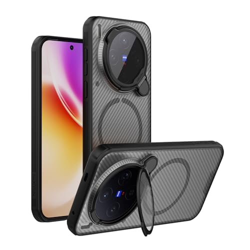CamShield Prop Magnetic Case for Vivo X300 | Compatible with MagSafe | Clear PC Camera Lens Cover Bracket | Shockproof Slim Back Cover with Foldable Stand | Anti-Scratch Phone Case - Transparent