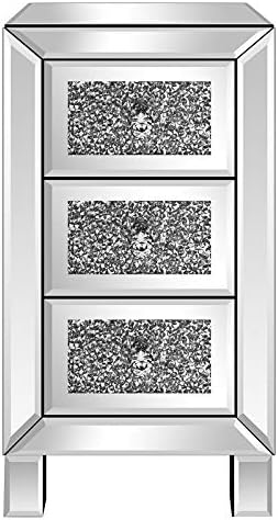 MTFY Mirrored Nightstand with 3 Drawers,Mirrored End Tables Bedside Table,Mirrored Accent Table,Smooth Mirror Finish with Crystal-Style Knobs for Bedroom, Living Room, Silver