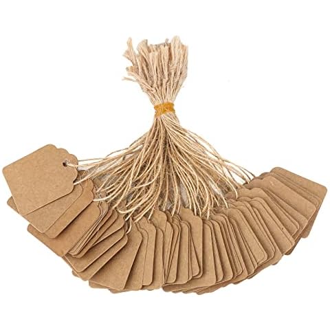 jijAcraft 500Pcs Price Tags with String Attached, Brown Clothing Tags for Business Selling, Small Kraft Blank Labeling Tags, Writable Price Tags for Retail Clothing, Jewelry (1.8" x 1.4") Cover