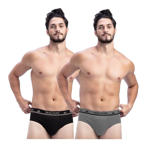 Image of Milton Mens Pure Cotton Solid Briefs|Soft Breathable Underwear for Men|Outer Elastic Comfort Fit Waistband|Skin-Friendly Essentials|Multi-Color, Color Name May Vary as per Availability|Pack of 2