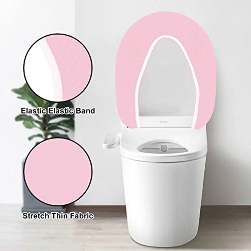 AZHCHKE Toilet Lid Cover Set, Spandex Fabric Toilet Protector, Fits Most Tanks & Lids, Pink - Thumbnail 4