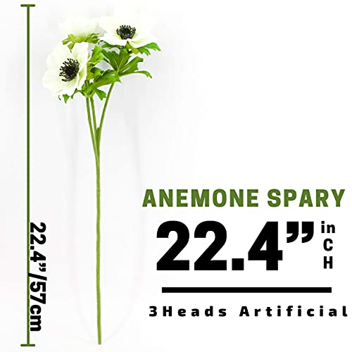 Artificial Plants & Flowers 22.4" Anemone Faux Stems Blossom Tall Plant Outdoor Floral Arrangement Rustic Decoration Crafts Home Decor Holiday Wedding Parties 6Packs(Anemone White Flowers) #TOP6