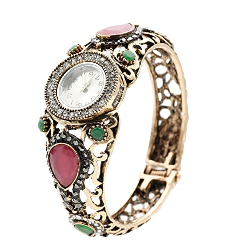 Retro Vintage Watch Bangle Cuff Resin Round Charm Bracelet Antique