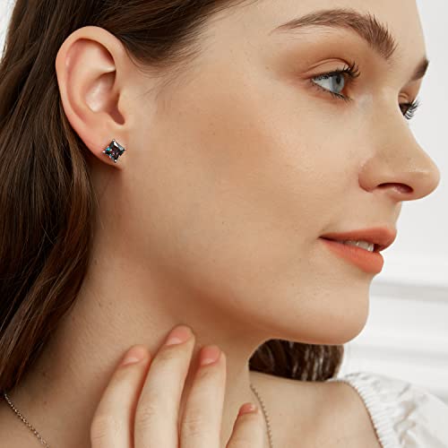 Mens Earrings 18K White Gold Plated Rainbow Quartz Cz 6Mm Square Ear Pierced Gemstone Vintage Sparkle Studs Earings For Women Hypoallergenic Jewelry Birthday Valentines Gifts #TOP2