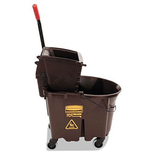 Image of Rubbermaid Commercial Products WaveBrake 35 QT Side-Press Mop Bucket and Wringer Combo on Wheels Brown for Heavy-Duty Floor Cleaning