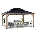 CHARMELEON Hardtop Wood Gazebo 10x12 ft – Cedar Wood Frame Gazebo with Double Metal Roof – Outdoor Wooden Gazebos Pavilion for Patio, Backyard and Deck – Frosted Black Top & Grayish Brown Frame