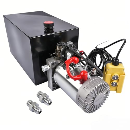 Image of 12V DC Single Acting Hydraulic Pump - 3.75 Gallon (15 Quart) Steel Hydraulic Power Unit for Dump Trailer, Dump Truck & Industrial Use Mixizap