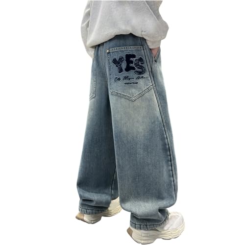 Pantalon garçon ultra résistant en jean baggy coupe droite confortable
