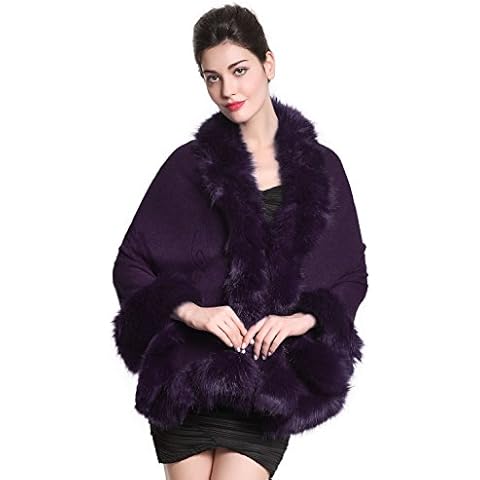 BEAUTELICATE Capa de Abrigo Punto con Chal de Piel Sintética de Conejo Cover