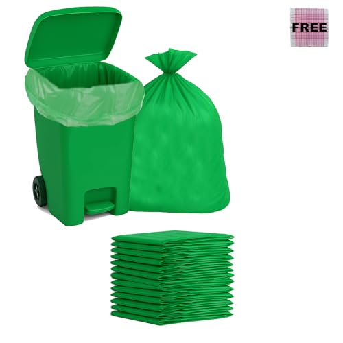 Image of ELLA Garbage Covers 35 x 45 Inches - Green - Pack of 10 - Tear-Resistant, Multipurpose Trash Bags - Ideal for Home, Hotel, Office & Institutional Use With Check Duster Cloth Free