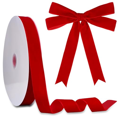 1 Inch Velvet Ribbon 30 Yards LVYOUIF Single Side Flocked Christmas Ribbon Roll for Gift Wrapping Bouquets Tree Bows Holiday & Party Decoration Red -45