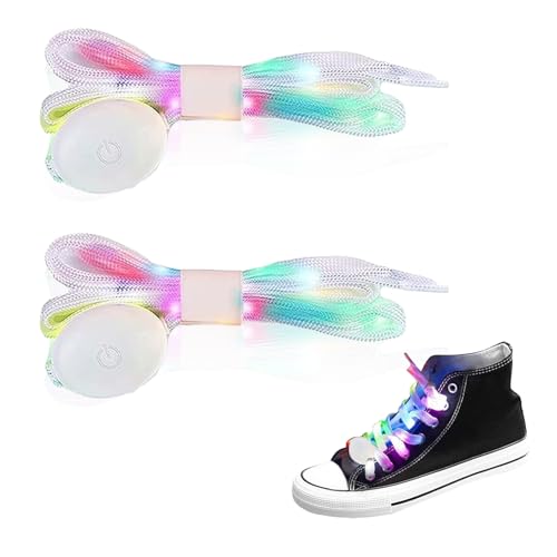 Yootiko Led Leuchtende Schnürsenkel mit Licht 120cm,3 Modi 7 Color Blinkenderfür,Bunte Regenbogen Leucht Glitzer Shoelaces,Blinkende Neon Accessoires für Party, Tanzen,...
