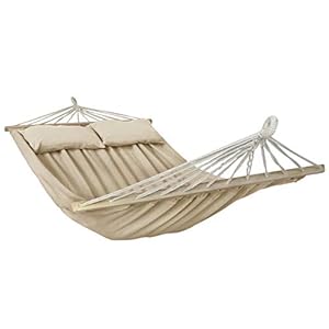 BB Sport Stabhängematte 240 x 150cm Hängematte inkl. 2 Kissen max. 300 kg 2 Personen Doppelhängematte Outdoor, Farbe:Beach