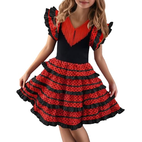 Flamenco-Kleid, spanisches Tanzkostüm, gerüscht, gestufter...