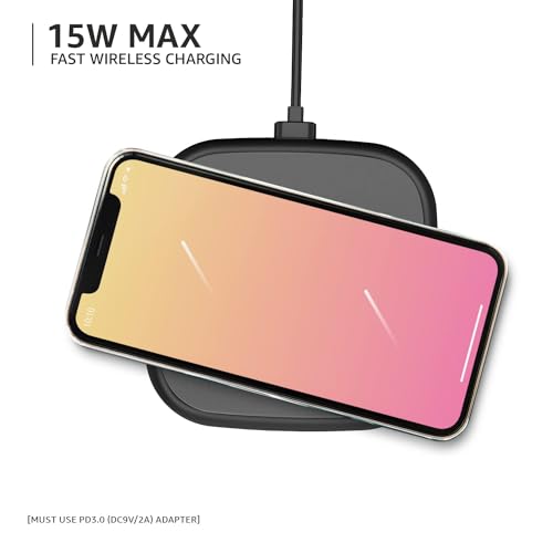 Image of Amazon Basics 15W Qi-Certified Wireless Charging Square Pad|Compatible with iPhone 13 /13 Pro /13 Mini /13 Promax /12 /11,Samsung Galaxy S21 /S20 /Note 10 /Edge Note 20Ultra /S10,Airpods Pro-Black