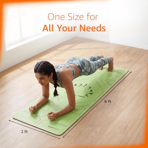 Image of Amazon Basics Alignment TPE Yoga Mat with Yoga Strap | 6 mm Thick | Non-Slip Grippy Surface | Guide Line Alignment for Posture Accuracy | Lightweight & Durable Rubber-Like Material | Floor Protection | Ideal for Yoga, Pilates & Fitness | 183 X 61 cm | Emerald