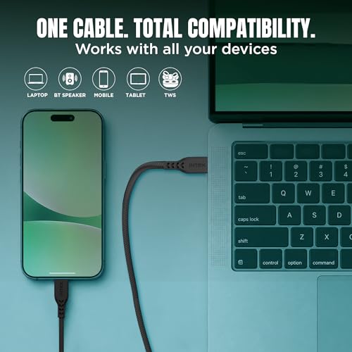 Image of Intex Speed 65W Type C to C Fast Charging & Data Sync, Tangle Free Cable, 480Mbps Compatible For Laptop, BT Speaker, Mobile, Tablet, TWS & Other Type C Devices, Strong PVC Cable - Black