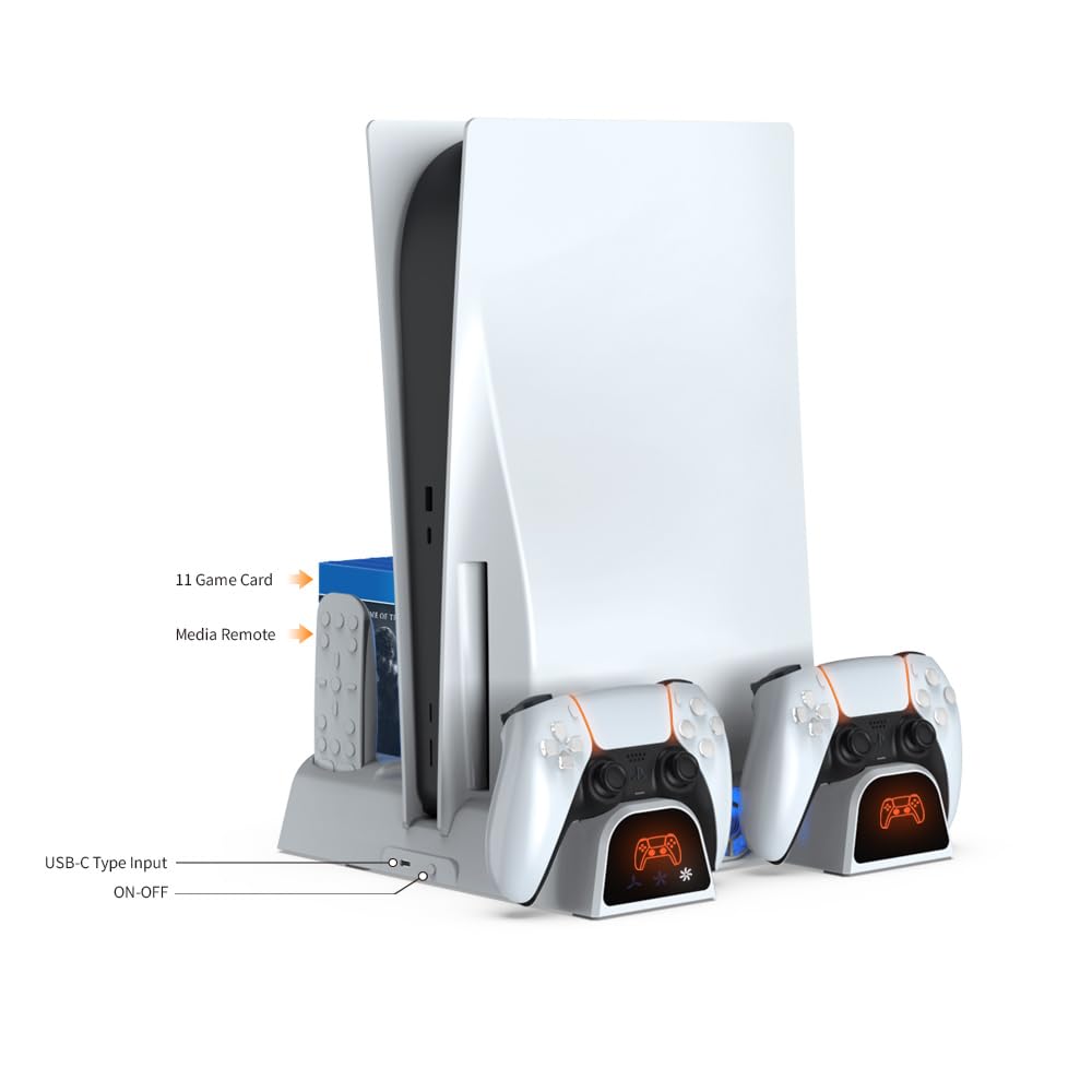 Base Multifuncional De Disipación De Calor Consola para PS5 Pro, Soporte Y Soporte De Refrigeración con Cargador De Controlador Estante De Almacenamiento De Discos