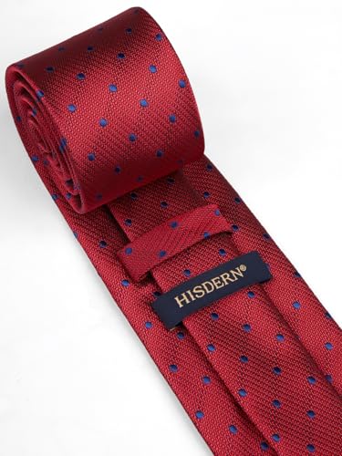 Image of HISDERN Polka Dot Ties for Men Classic Silk Ties and Pocket Square Formal Business Necktie Handkerchief Wedding Party