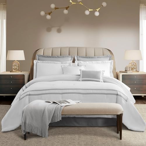 Luxury White Queen Comforter Set with Pillows