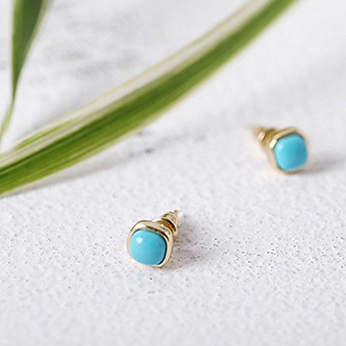 Sterling Silver Turquoise Stud Earrings for Women Cushion Cut 18K Gold Plated Women's Earrings3