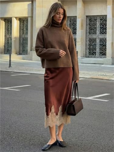Jupe midi en satin taille haute pour femme coupe slim élégante - 2
