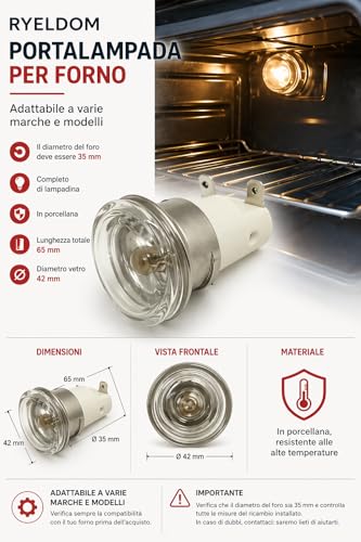 RYELDOM Lampenfassung für Backofen, anpassbar an verschiedene Marken und Modelle