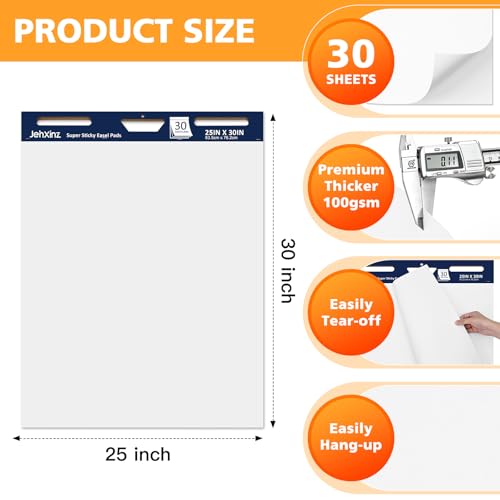 image for JehXinz Sticky Easel Pads with Self-Stick Paper, 30 Sheets per Pad, La