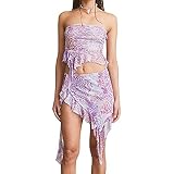 Women Two Piece Outfit Cami Top Skirt Set Sleeveless Bodycon 2 Piece Tube Top Mini Skirt Y2k Matchin
