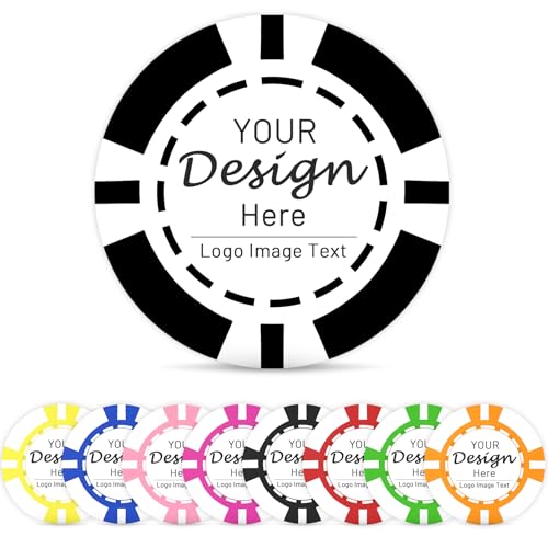 Shueewago 100 Pack Custom ABS Plastic Poker Chips for 9 Colors Imprinted with Your Personalized Text or Image,Put Design on a Chip for Bar Tokens,Drink or Dessert Shop Token,Party,Wedding (White)