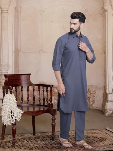 Image of SOJANYA Men's Cotton Silk Pathani Kurta Set with Wide Leg Straight Fit Salwar