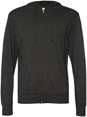 Independent Trading Co. - Lightweight Jersey Hooded Full-Zip T-Shirt - SS150JZ,Large,Charcoal Heather