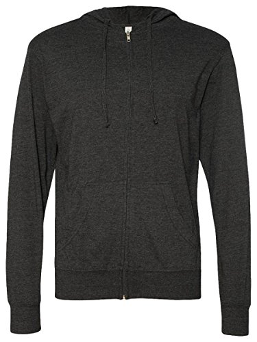 Independent Trading Co. - Lightweight Jersey Hooded Full-Zip T-Shirt - Ss150Jz,Large,Charcoal Heather #TOP1
