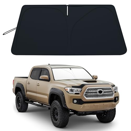 Image of Windshield Sun Shade for 2016-2023 Toyota Tacoma Accessories| Front Window Sun Visor| 310T Reflective Polyester| UV Heat Insulation Protection| Foldable Sunshade with Storage Pouch| Outdoor Camping