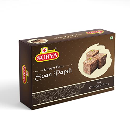Image of HF, Surya Choco Chip Soan Papdi- 200g | Soft & Flaky, Nutty Garnish Mithai | No Added Preservatives Soan Cake for Tea-Time Snack, Ready to Serve Dessert