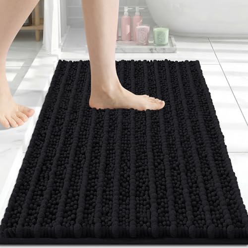 Arotive Luxury Bathroom Rugs 24x16 Extra Soft Thick Absorbent Shaggy Chenille Bath Rugs Non-Slip Machine Wash Dry Bath Mats for Bathroom Floor Tub and Shower Home Decor Accessories Black