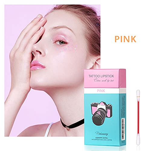 Pasnowfu Tattoo Lipstick, 20 Pcs Tattoo Lipstick Cotton Swab, Cotton Swab Lipstick, Velvet Matte Tattoo Lip Stain Portable Lip Stain, Durable Waterproof Liquid Non-Stick Lip Gloss (Pink) #TOP1