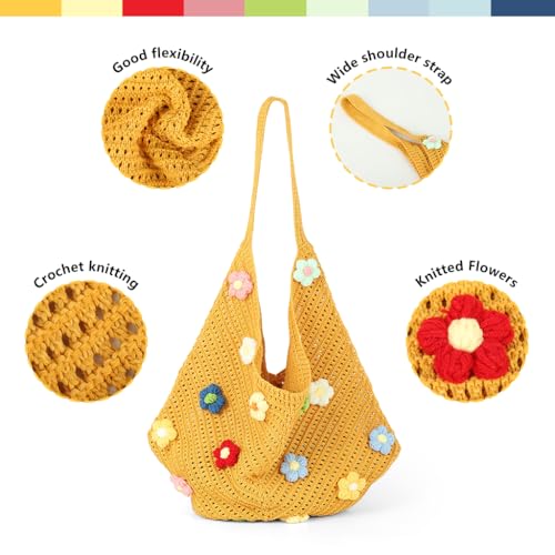 Image of PALAY Crochet Tote Bag Shoulder Bag Floral Hand Bag Hollow Out Bag Casual Tote Bag Multi-Purpose Crochet Travel Tote Bags for Women Office Use, College