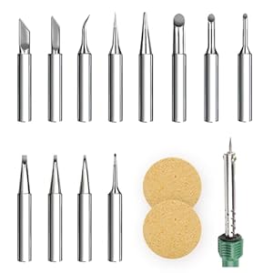 KATIMI 12 stuks 900 M-T-K soldeerpunten, vervangende soldeerpuntset, soldeerboutpunt met 2 reinigingsspons, loodvrije soldeerboutpunten, vervangende soldeerpunten, set compatibel met Hakko, Yihua,