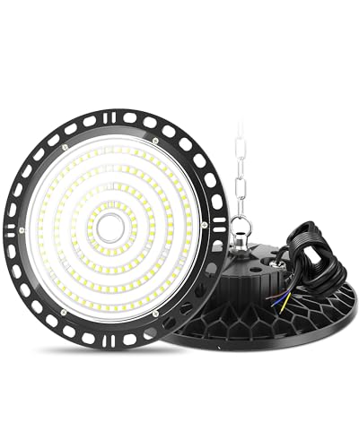 HAPYLUMI UFO LED 100W 10000LM, Naves Industriales Focos Led Interior Techo 6500K Blanco Frío, IP65 Impermeable Campana Lámpara de Alta Bahía Para Garaje Fábrica Taller