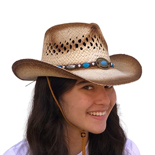 Image of SILVERFEVER Straw Cowboy Hat Cowgirl Hats Men Women Sun Hat Sombreros Vagueros Classic Western Accents Sombreros