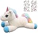 Georgie Porgy Bambini Unicorno di Peluche Teddy con Coda Arcobaleno Multicolore Pony di Animali Farciti Regali Morbidi per Ragazze (Bianca 15‘’)
